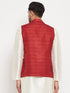 Vastramay  Men's Maroon Silk Blend Nehru Jacket